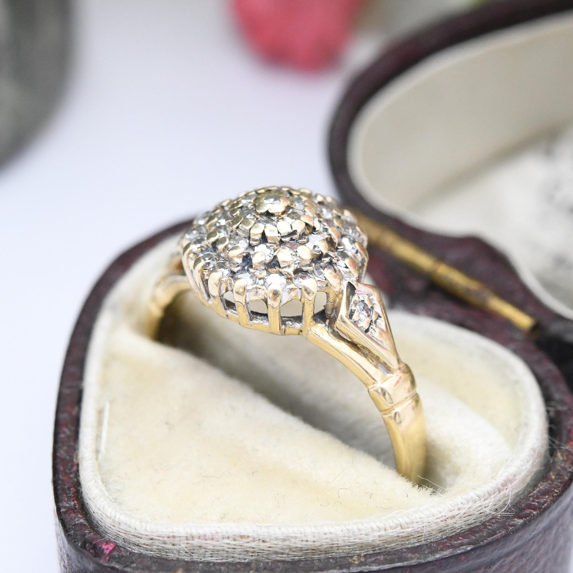 Vintage 9ct Gold Diamond Cluster Ring .25 Carats 25 Points - Pretty Engagement Ring | Delicate Gold Gift | UK Size - J 1/2 | US Size - 5