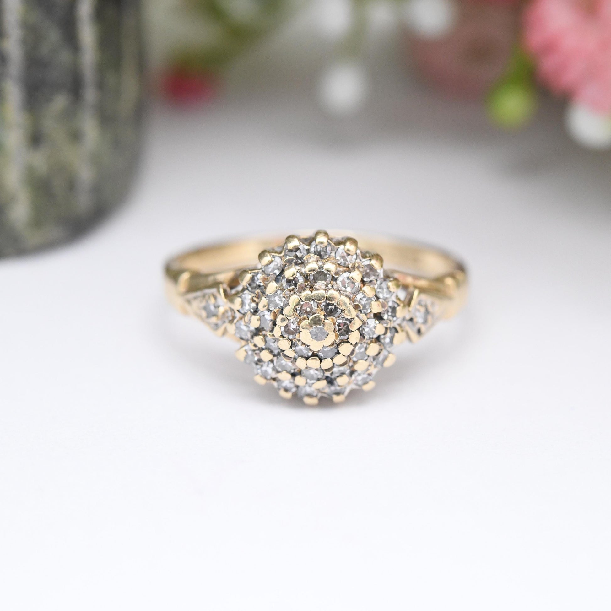 Vintage 9ct Gold Diamond Cluster Ring .25 Carats 25 Points - Pretty Engagement Ring | Delicate Gold Gift | UK Size - J 1/2 | US Size - 5