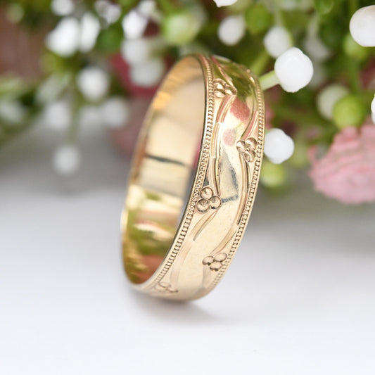 Vintage 9ct Gold Band Ring 2000 Millennium Hallmark - Y2K Carved Textured Pattern Unisex Large Wedding Band | UK Size Z 1/2 | US Size 12 3/4