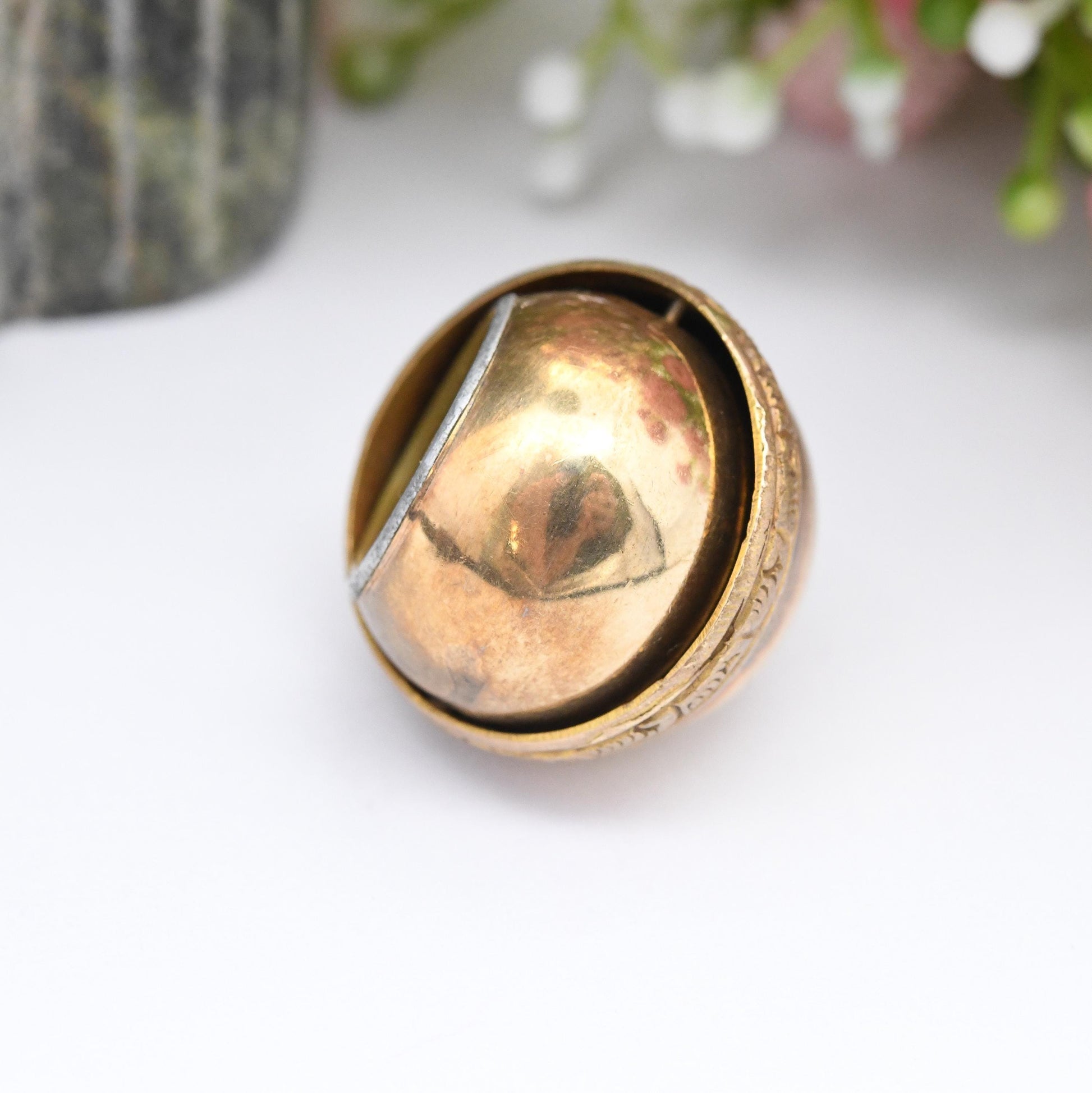 Antique 9ct Gold Swivel Compass Fob Pendant Sphere - Unusual Spinning Ball Secret Hidden Compass Collectable Vintage Jewellery