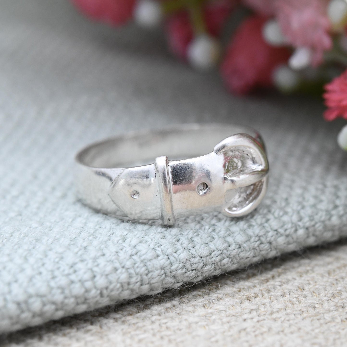 Vintage Sterling Silver Buckle Ring 1979 - Minimalist Victorian Style | Unisex Belt Band Ring | UK Size - O | US Size - 7 1/4