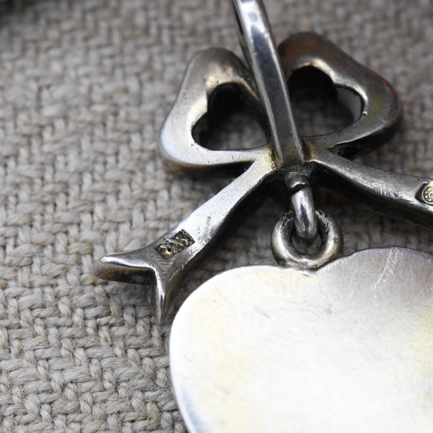 Antique Silver Paste Heart Pendant with Bow Bale c.1900 Victorian Edwardian Sentimental Jewellery - Articulated Drop Charm Romantic Gift