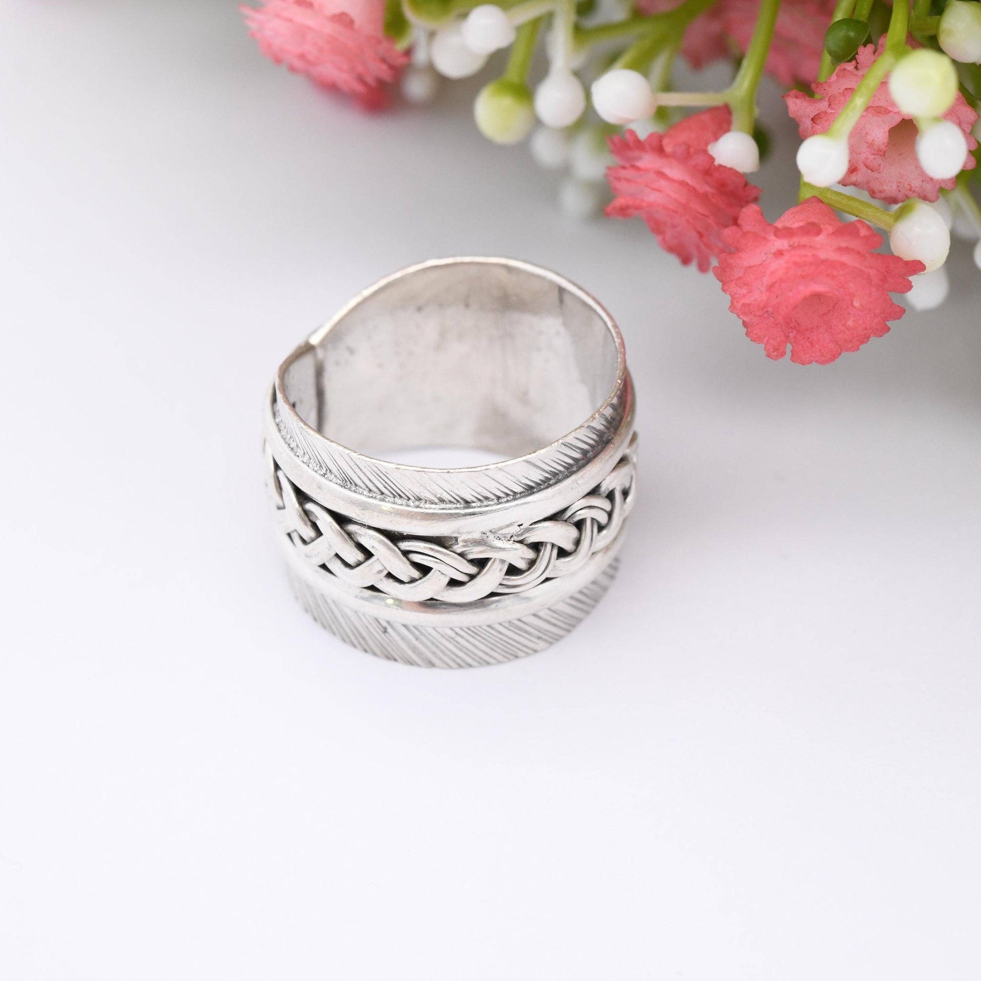 Vintage Sterling Silver Twisted Knot Band Ring - Large Chunky Unisex Silver Index Middle Finger Ring | Wide Band | UK Size - S | US Size - 9