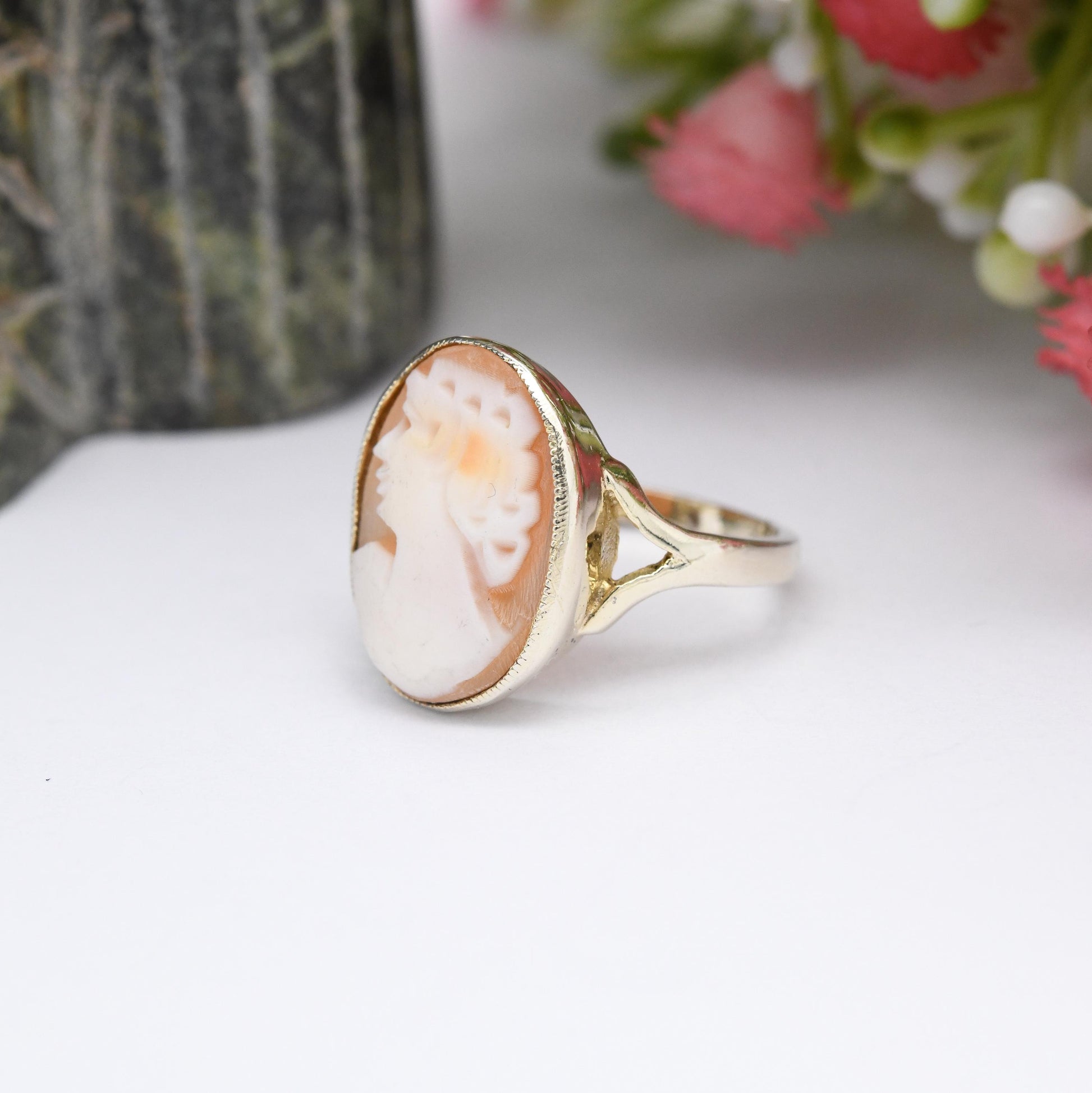 Vintage Sterling Silver Cameo Ring Gold Plated - Classical Woman's Profile | Small Size | UK Size - J 1/2 | US Size - 5