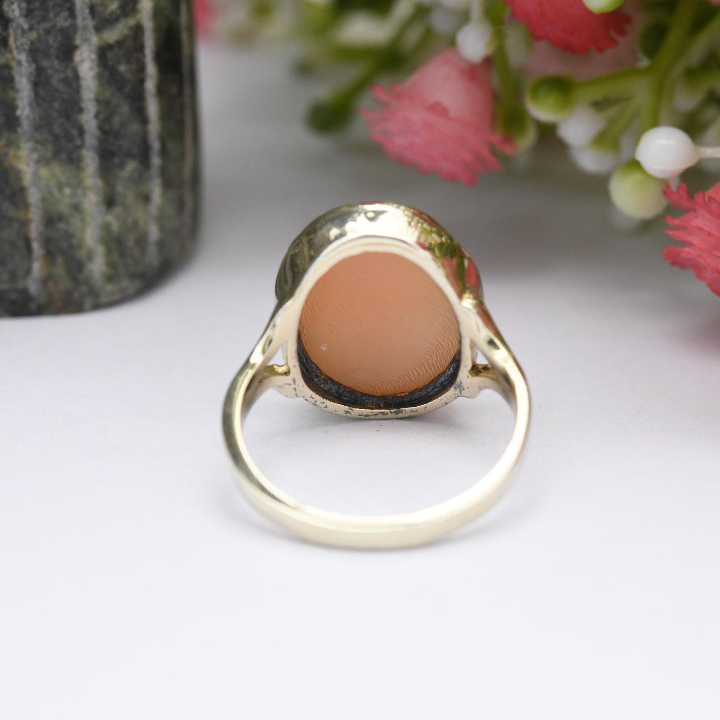 Vintage Sterling Silver Cameo Ring Gold Plated - Classical Woman's Profile | Small Size | UK Size - J 1/2 | US Size - 5