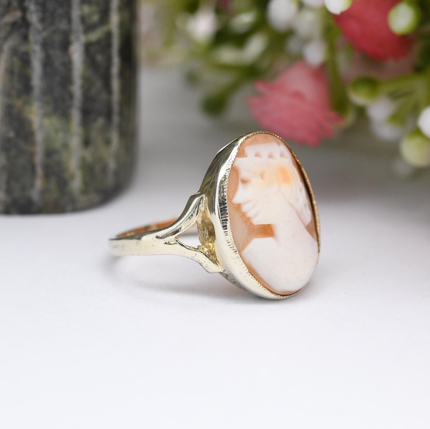 Vintage Sterling Silver Cameo Ring Gold Plated - Classical Woman's Profile | Small Size | UK Size - J 1/2 | US Size - 5