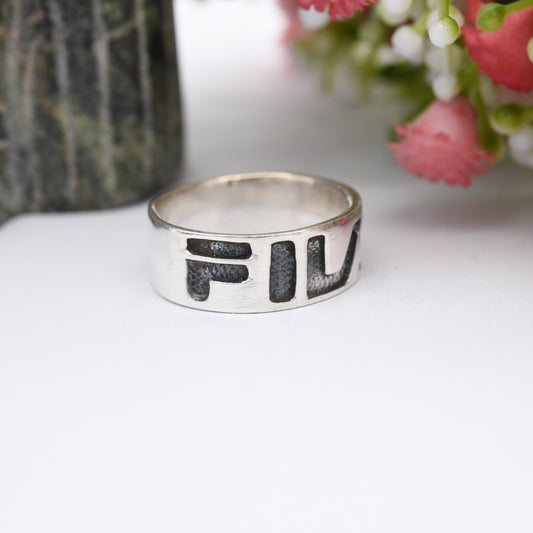 Vintage Sterling Silver FILA Logo Band Ring - Fila Sportswear Brand Ring | Minimal Unisex Band | UK Size - P | US Size - 7 1/2