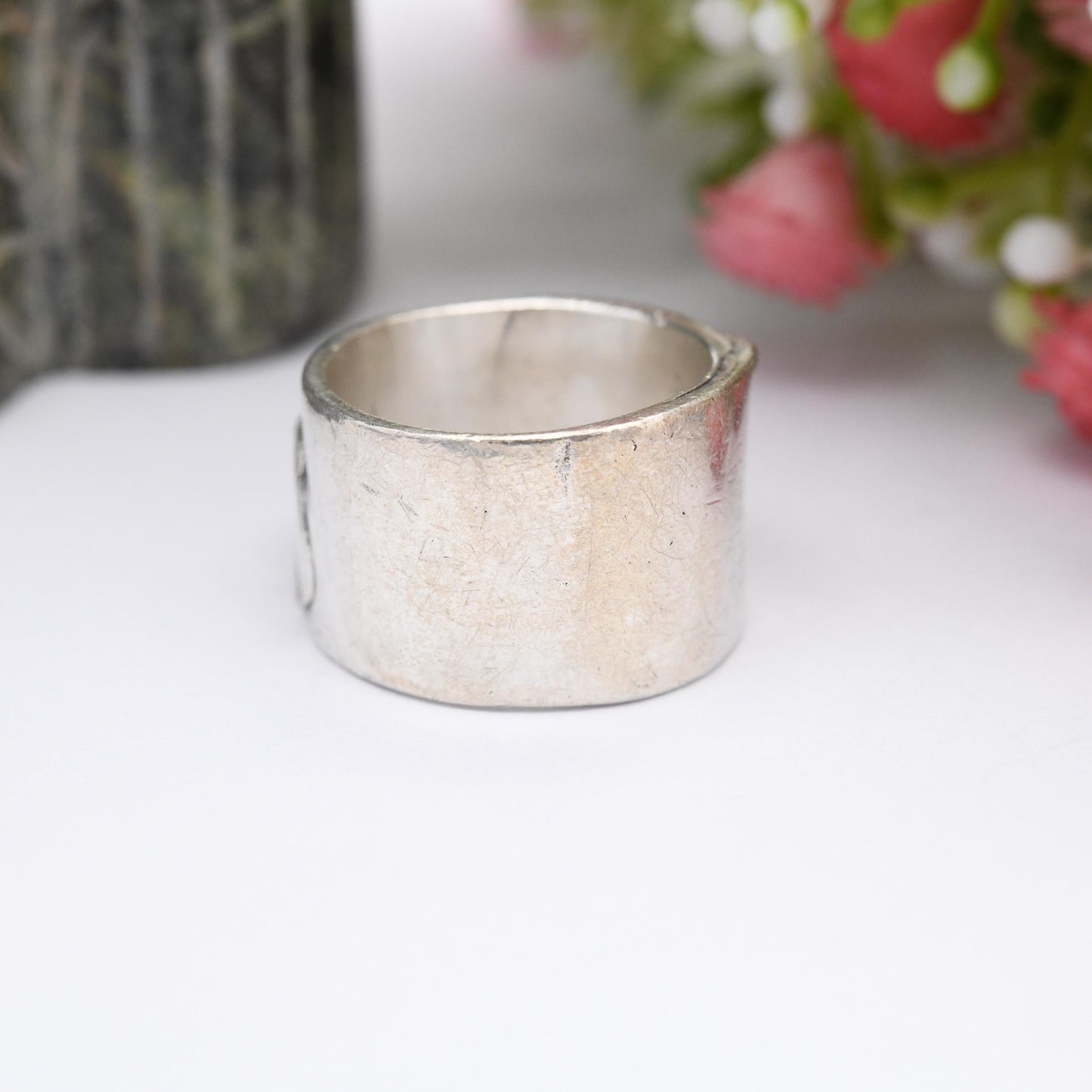 Vintage Studio Sterling Silver Sculptural Ring - Chunky Mid-Century Modernist Silver Jewellery Wide Band | UK Size - M 1/2 | US Size - 6 1/2