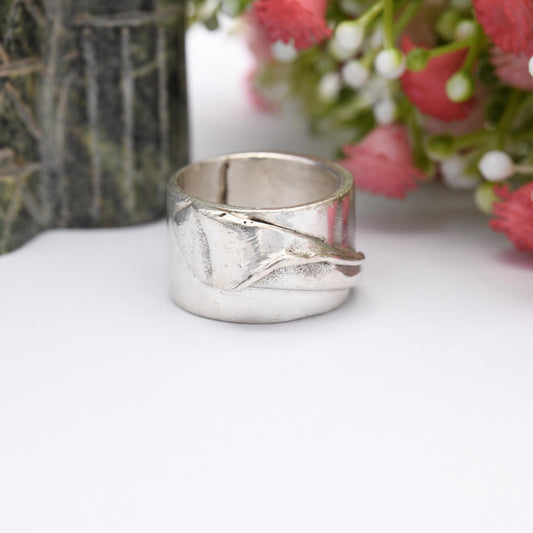 Vintage Studio Sterling Silver Sculptural Ring - Chunky Mid-Century Modernist Silver Jewellery Wide Band | UK Size - M 1/2 | US Size - 6 1/2