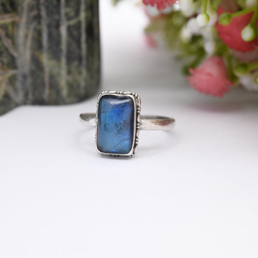 Vintage Sterling Silver Butterfly Wing Ring - Art Deco 1930s 1940s Blue Wing Statement Ring | UK Size - P | US Size - 7 3/4