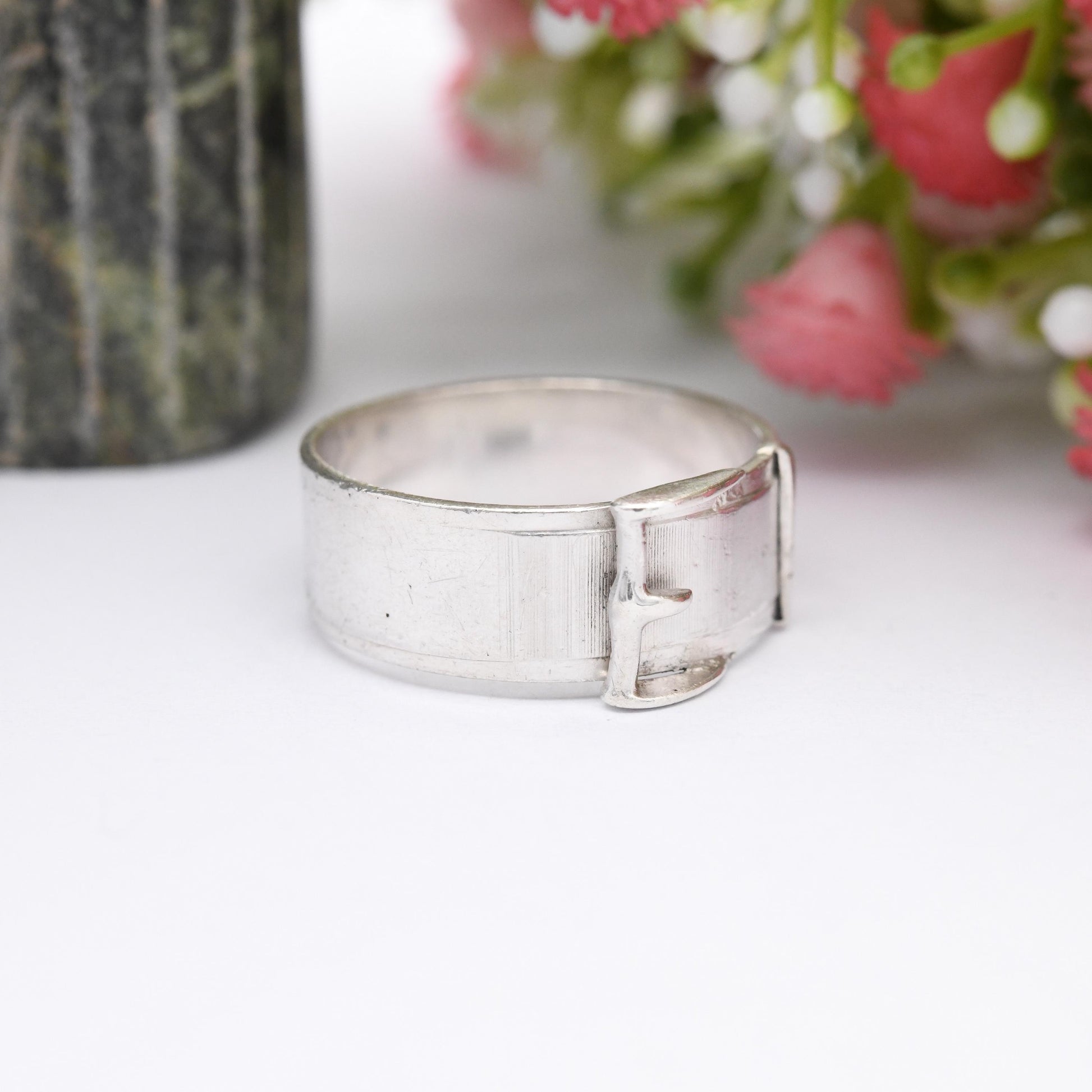 Vintage Sterling Silver Buckle Ring - Minimal Mid-Century Victorian Style | Unisex Belt Wide Band Ring | UK Size - U 1/2 | US Size - 10 1/4