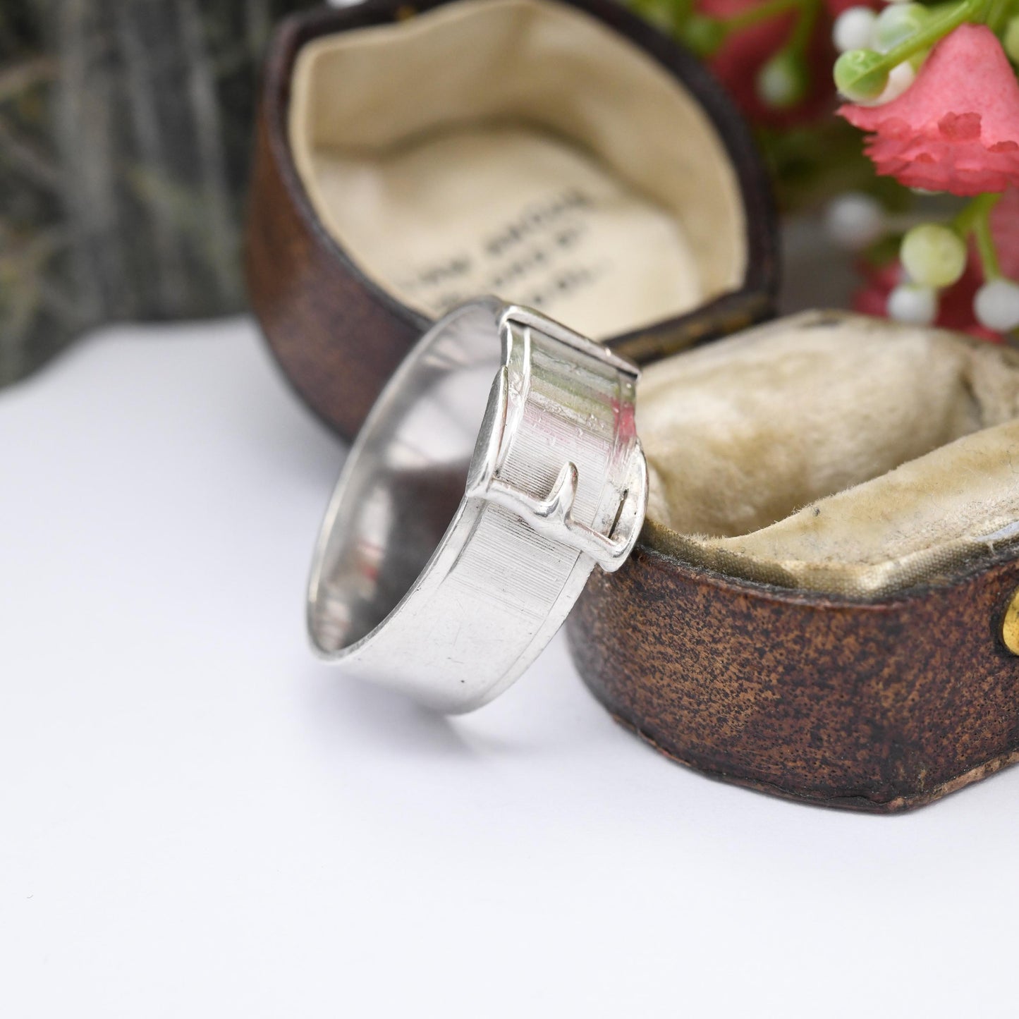 Vintage Sterling Silver Buckle Ring - Minimal Mid-Century Victorian Style | Unisex Belt Wide Band Ring | UK Size - U 1/2 | US Size - 10 1/4