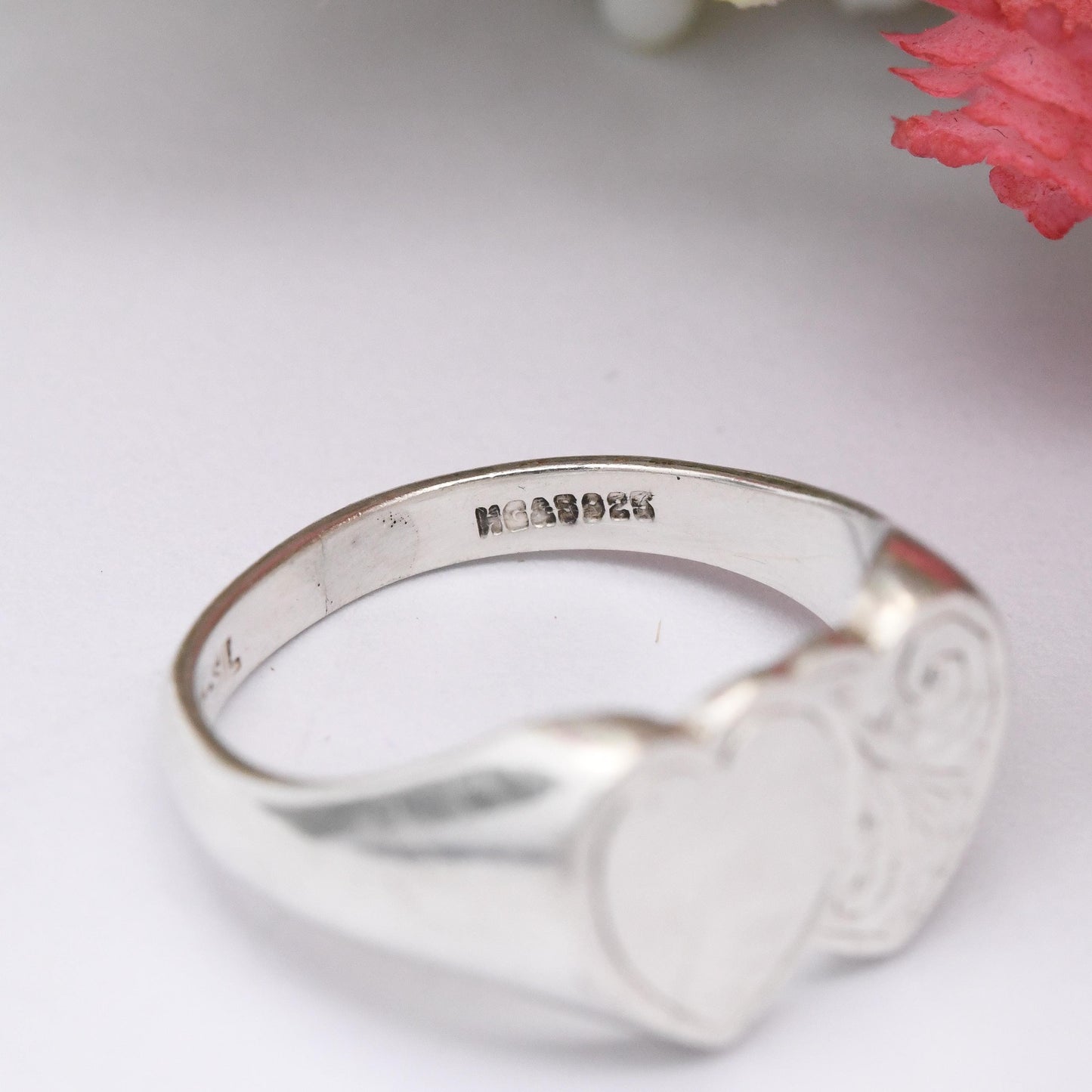 Vintage Sterling Silver Heart Signet Ring - Engraved Entwined Love Hearts | Henry Griffith | Gift for Her | UK Size - J 1/2 | US Size - 5