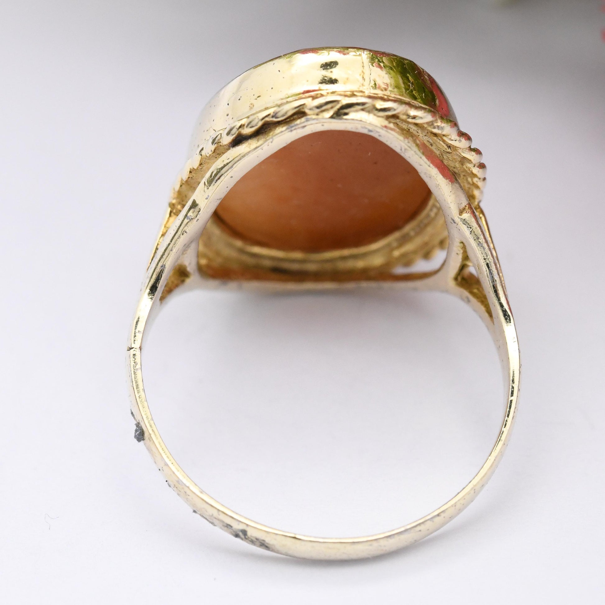 Vintage Gold Plated Sterling Silver Cameo Ring - Rope Twist Bezel Pretty Classical Woman's Face Profile | UK Size - Q 1/2 | US Size - 8 1/2