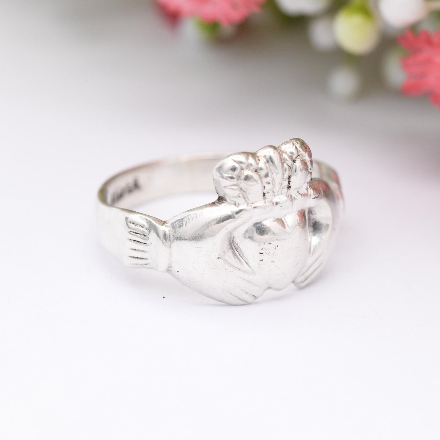 Vintage Irish Sterling Silver Claddagh Ring Hands Crowned Heart - Symbol Love Loyalty Friendship | Large UK Size - M | US - 6 1/4