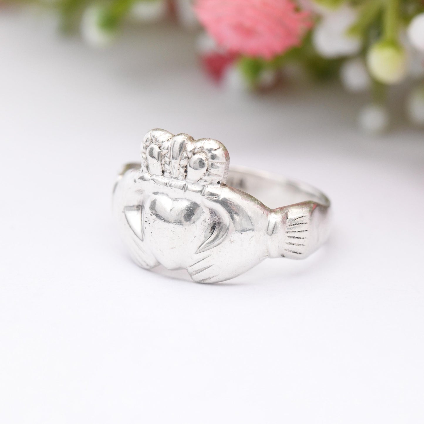 Vintage Irish Sterling Silver Claddagh Ring Hands Crowned Heart - Symbol Love Loyalty Friendship | Large UK Size - M | US - 6 1/4