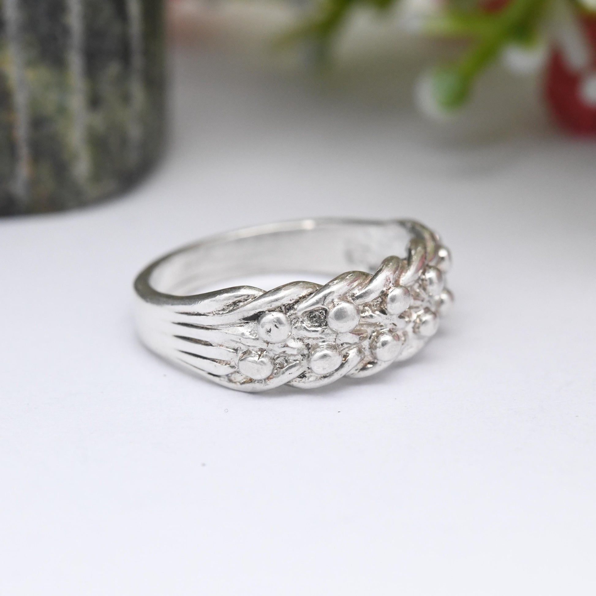 Vintage Sterling Silver Keeper Ring - 2 Rows | Minimal Unisex Everyday Silver Band Stacking Ring | UK Size - K | US Size - 5 1/4