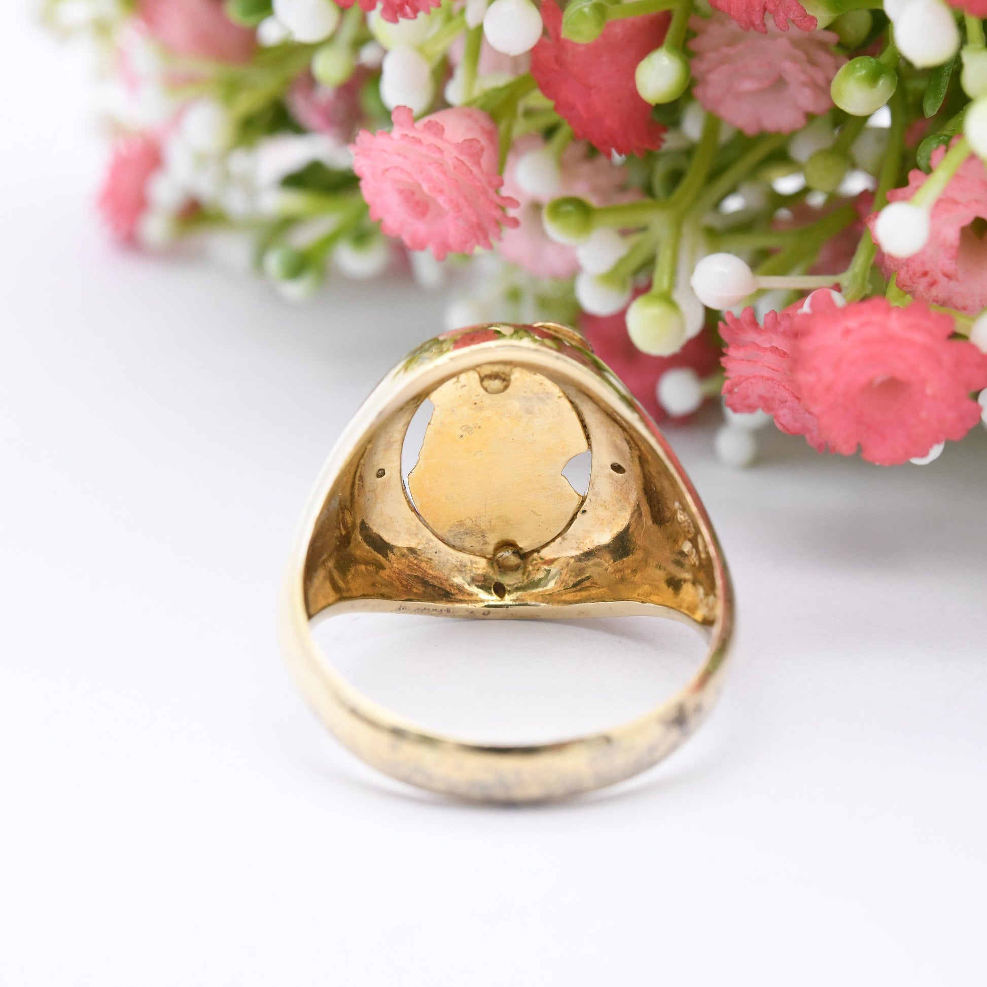 Gold Plated Sterling Silver Staffy Dog Signet Ring with Diamonds - I Love Staffies Staffordshire | Large UK Size - Z +2 | US Size - 13 1/2