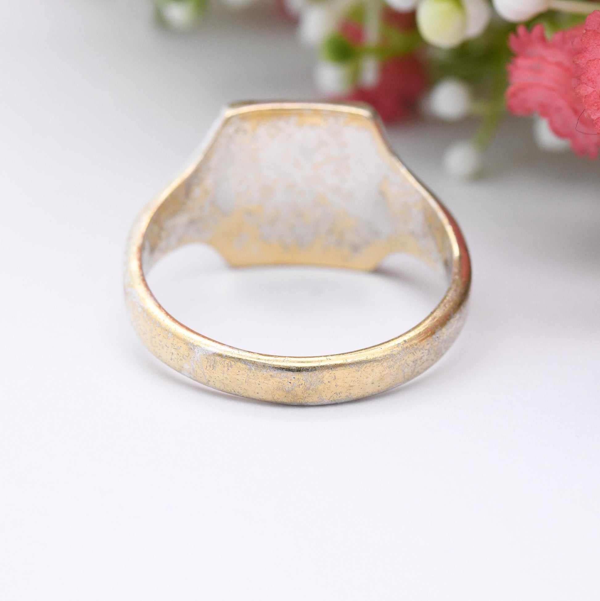 Vintage 9ct Gold Plated Sterling Silver Signet Ring with Starburst Design - Large Unisex Gift for Him | UK Size - X 1/2 | US Size - 11 3/4