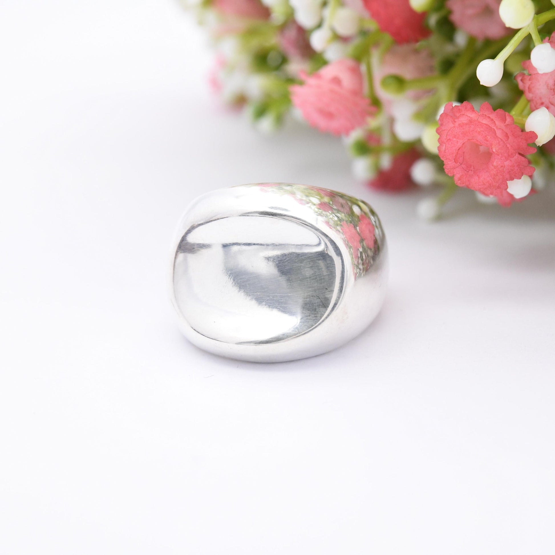 Vintage Hollow Sterling Silver Chunky Ring - Statement Modernist Style | Smooth Tactile Jewellery | UK Size - Q | US Size - 8