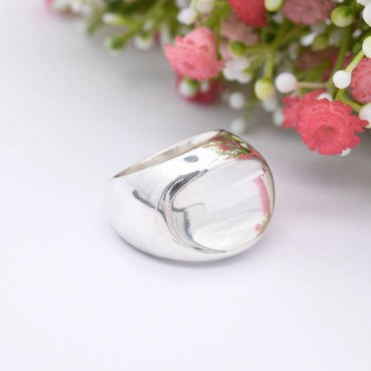 Vintage Hollow Sterling Silver Chunky Ring - Statement Modernist Style | Smooth Tactile Jewellery | UK Size - Q | US Size - 8