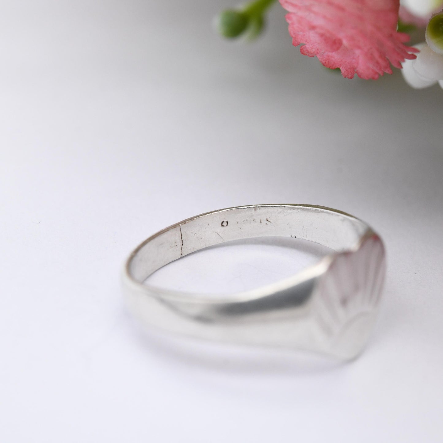 Vintage Sterling Silver Heart Signet Ring with Sunrise Sunset - Everyday Minimal Silver Love Heart Gift | UK Size - M | US Size - 6 1/4