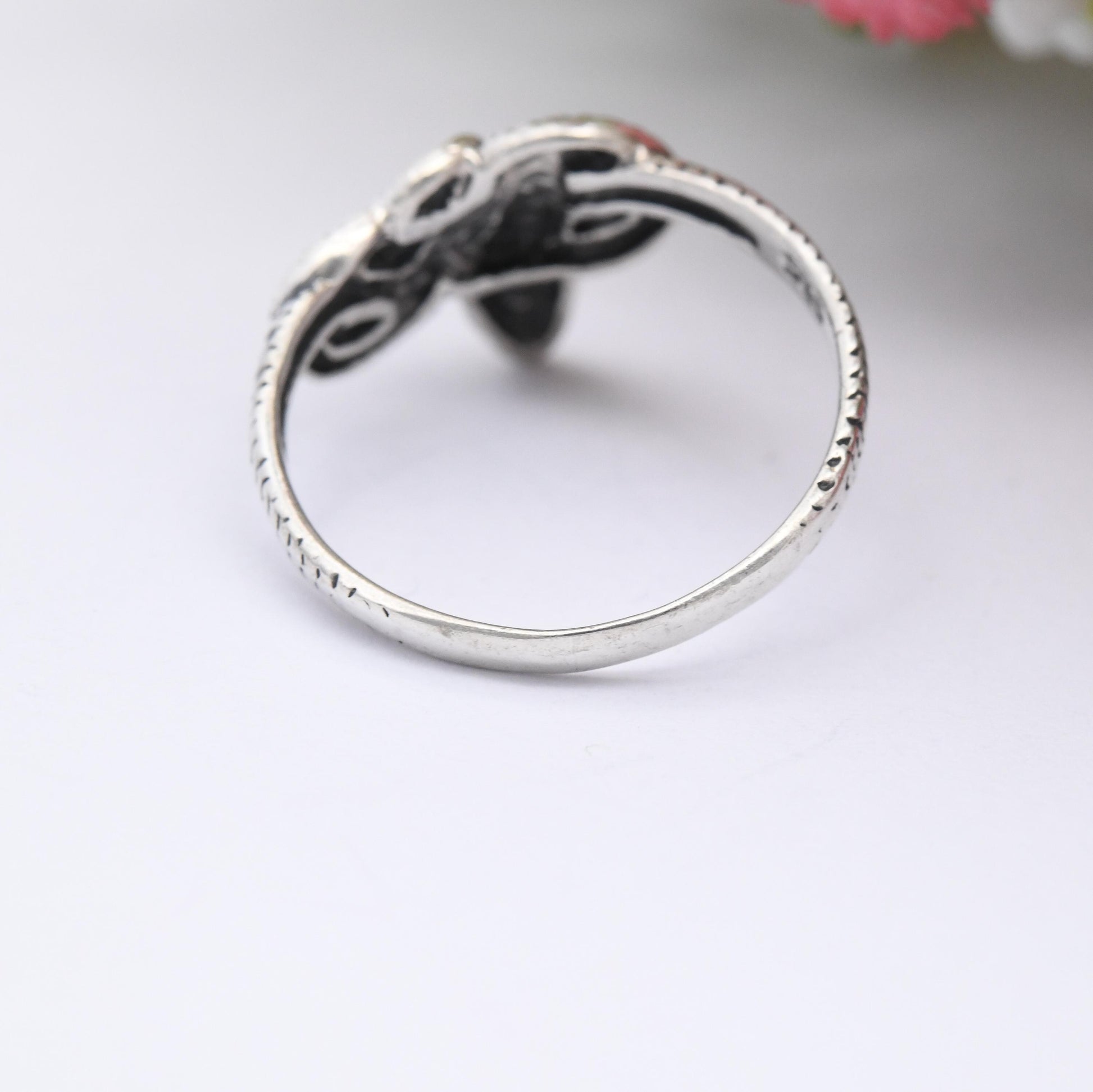 Vintage Sterling Silver Snake Ring - Twisted Coiled Snake Band Detailed Animal Jewellery | UK Size - Q 1/2 | US Size - 8 1/4