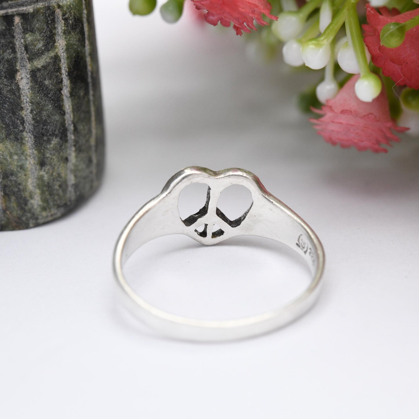 Vintage Sterling Silver Peace and Love Ring - Peace Sign in a Love Heart | Sweet Everyday Love Gift for Her | UK Size - S | US Size - 9