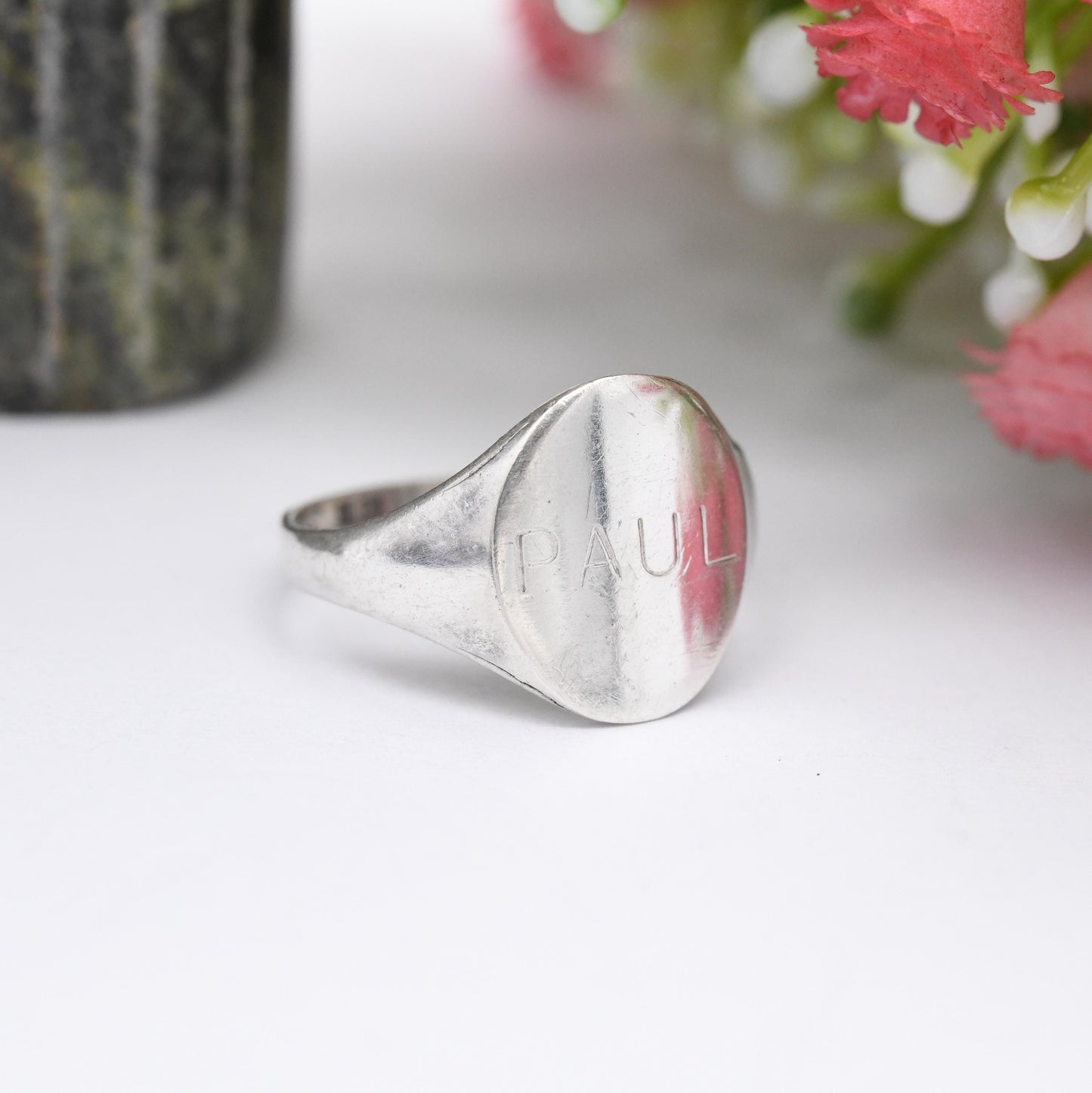 Vintage Sterling Silver Signet Ring Engraved Name Paul - Gift for Him Everyday Silver Men Personalised Ring | UK Size - P | US Size - 7 1/2