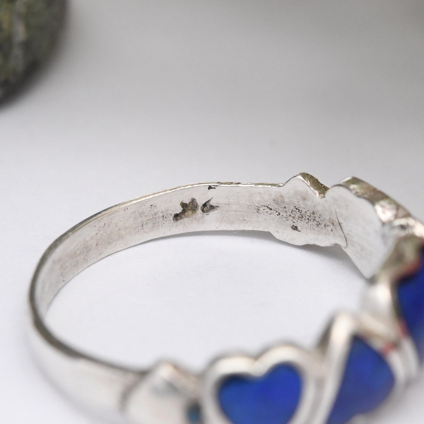 Vintage Sterling Silver Lapis Lazuli Hearts Ring - Linked Love Hearts | Cute Friendship Love Gift for Her | UK Size - P | US Size - 7 3/4