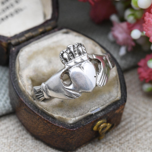 Vintage Irish Sterling Silver Claddagh Ring Hands Crowned Heart 1979 Dublin - Symbol Love Loyalty Friendship | Large UK Size - Y | US - 12