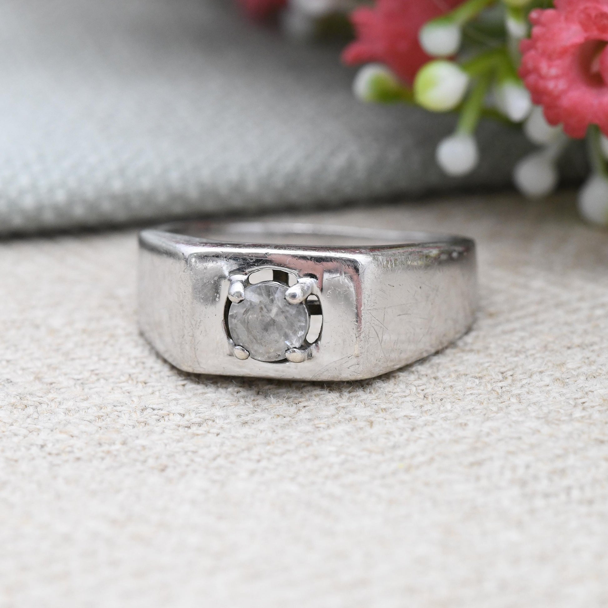 Chunky Sterling Silver Solitaire Stone Ring TGGC - Large Round Clear Gemstone Ring | Large Size | UK Size - U | US Size - 10