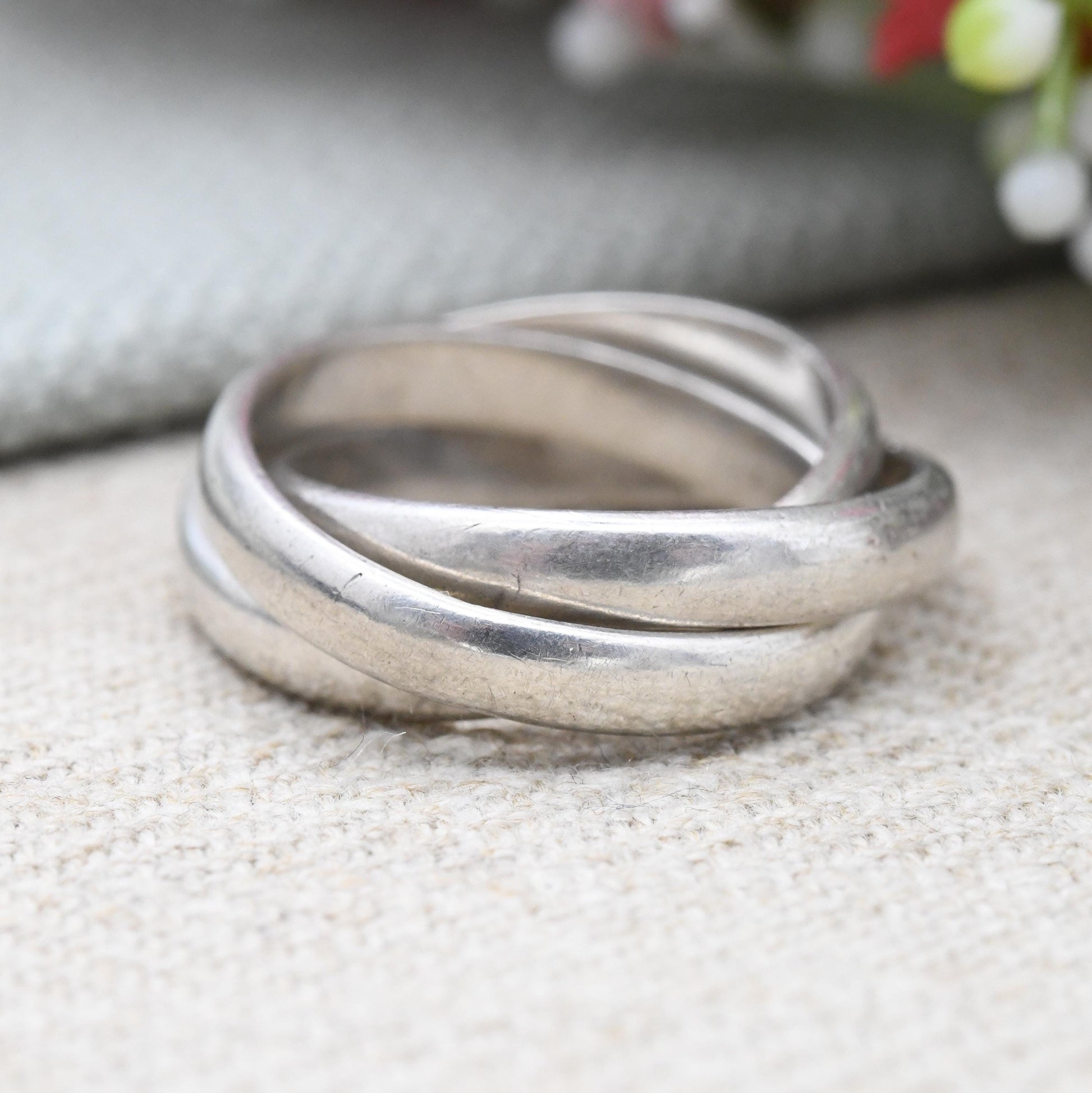 Vintage Sterling Silver Russian Wedding Band Ring - Minimal Trilogy Crossed Band | Holy Trinity | UK Size - L 1/2 | US Size - 6