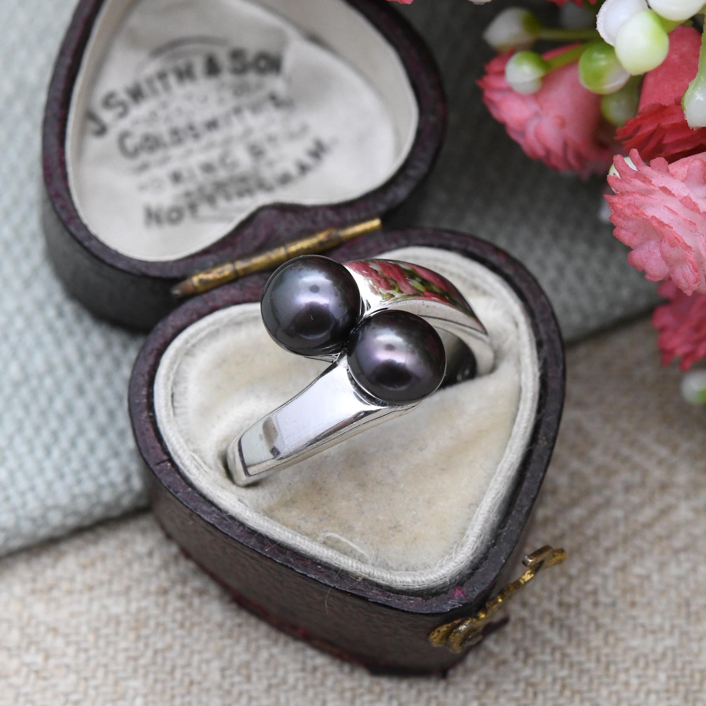 Honora Sterling Silver Peacock Pearl Ring Bypass Two Stones - Deep Purple Cultured Pearl Designer Brand | UK Size - M 1/2 | US Size - 6 1/2