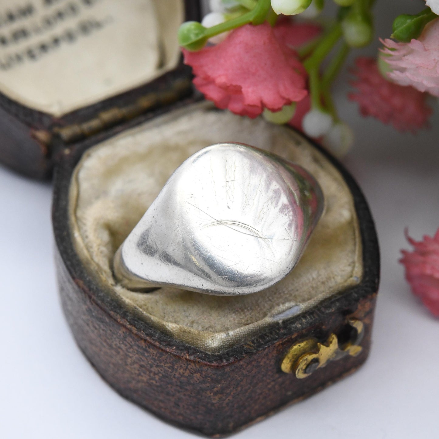 Vintage Sterling Silver Signet Ring - Light Sunrise Engraving | Mid-Century Ring Gift for Him | UK Size - S 1/2 | US Size - 9 1/2