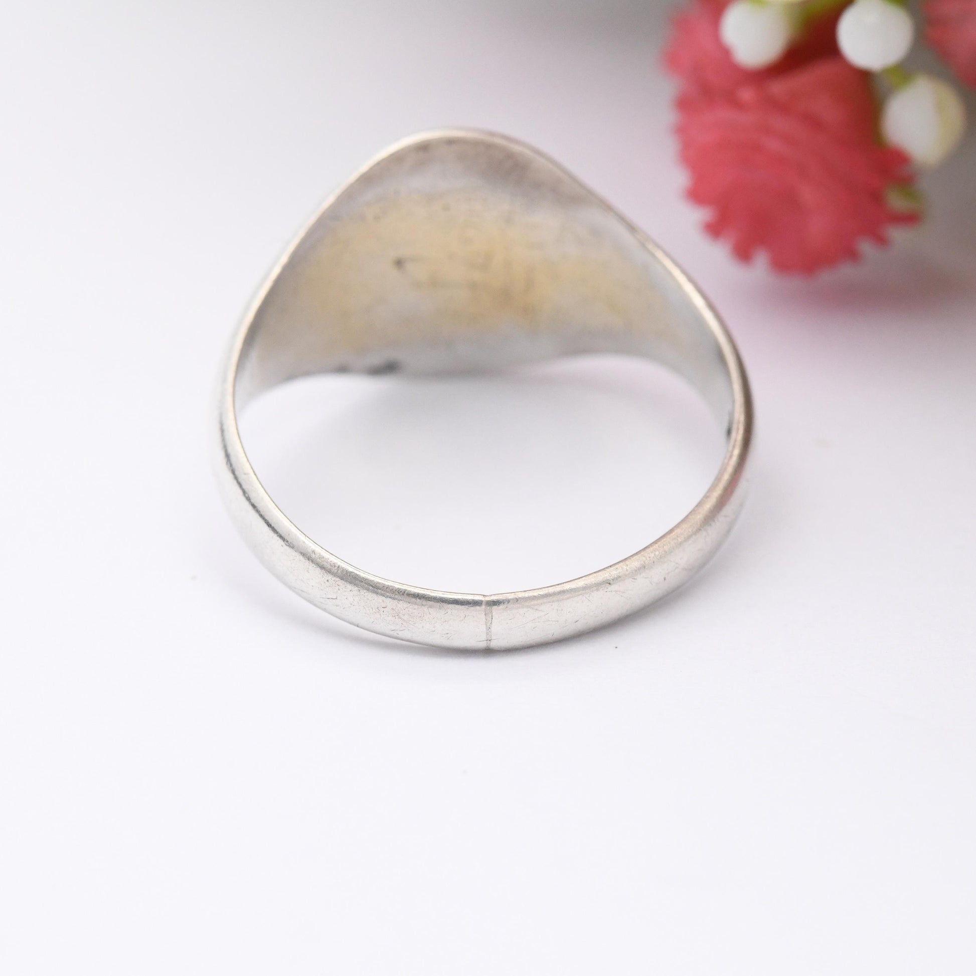 Vintage Sterling Silver Signet Ring - Light Sunrise Engraving | Mid-Century Ring Gift for Him | UK Size - S 1/2 | US Size - 9 1/2