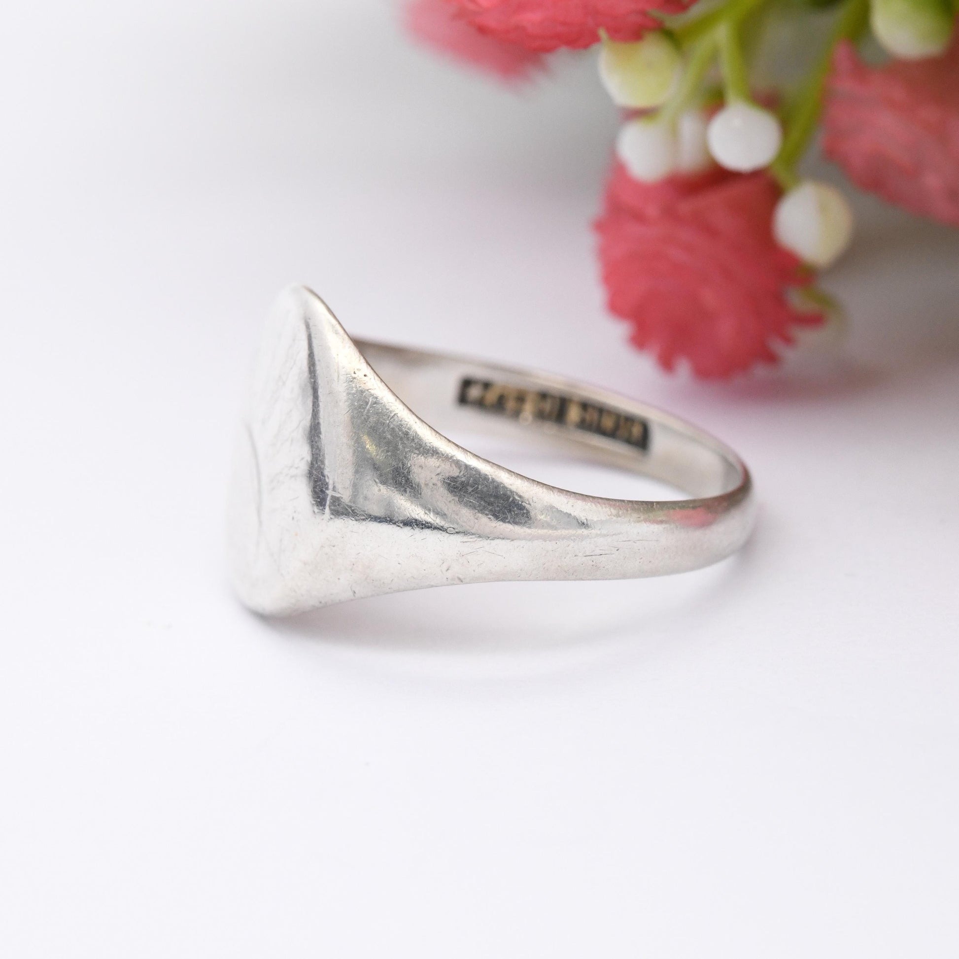 Vintage Sterling Silver Signet Ring - Light Sunrise Engraving | Mid-Century Ring Gift for Him | UK Size - S 1/2 | US Size - 9 1/2