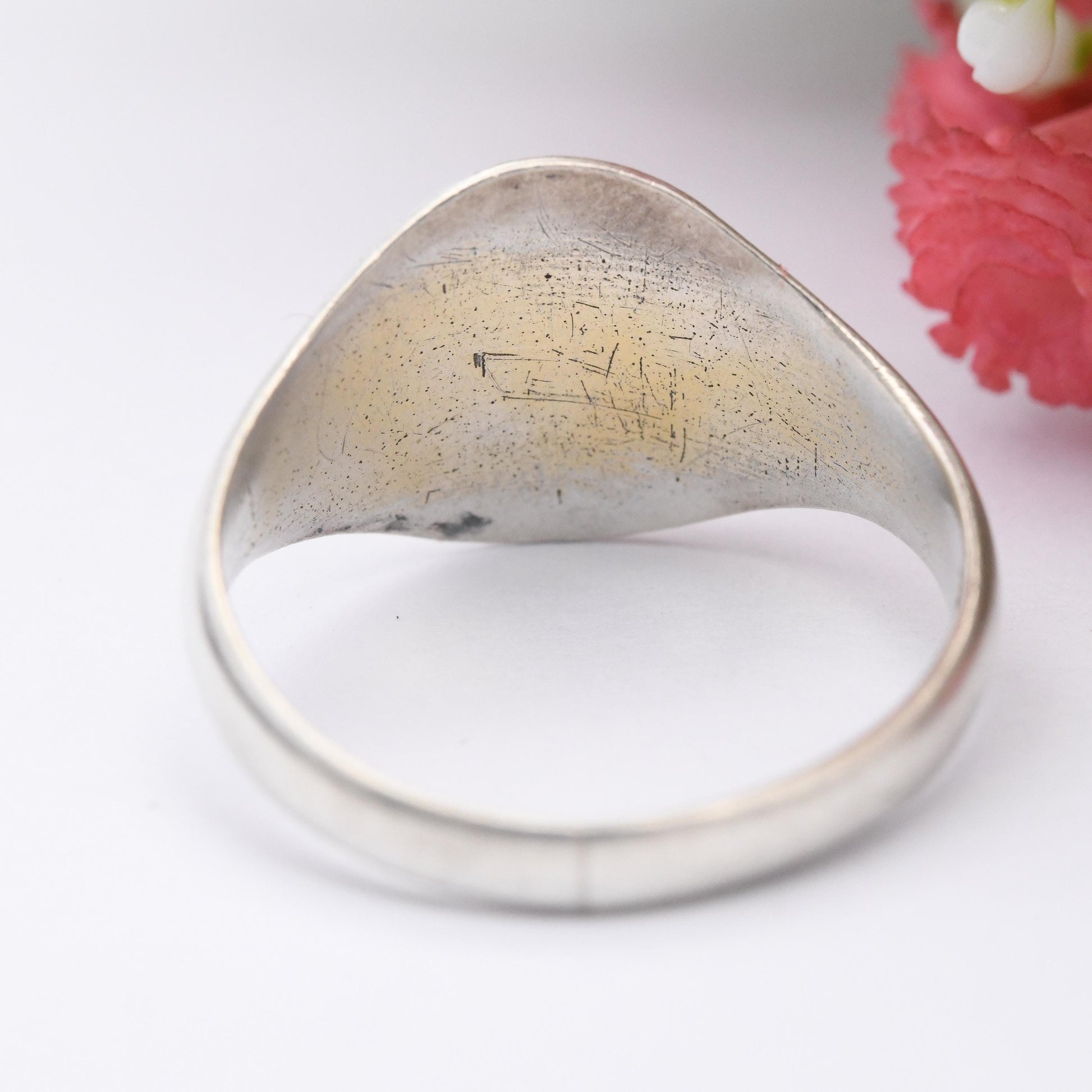 Vintage Sterling Silver Signet Ring - Light Sunrise Engraving | Mid-Century Ring Gift for Him | UK Size - S 1/2 | US Size - 9 1/2