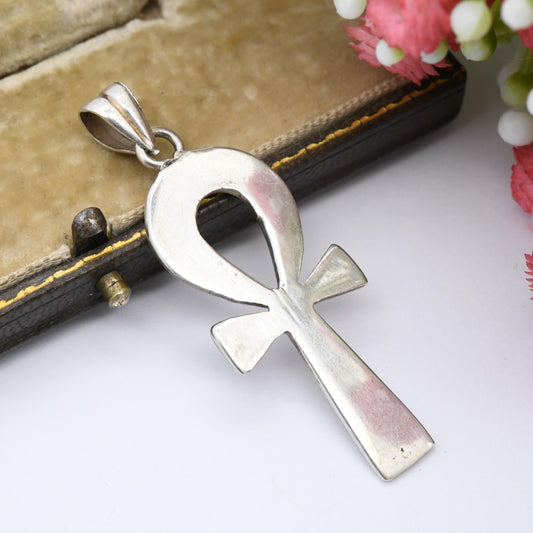 Vintage Silver Egyptian Ankh Pendant - Ancient Egypt Symbol of Life | Hooped Cross for Chunky Necklace