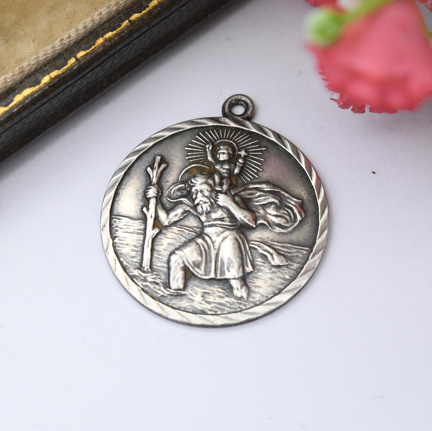 Vintage Sterling Silver St. Christopher Pendant SMP - Saint of Travelling | Christian Religious Jewellery | Detailed 3D Image