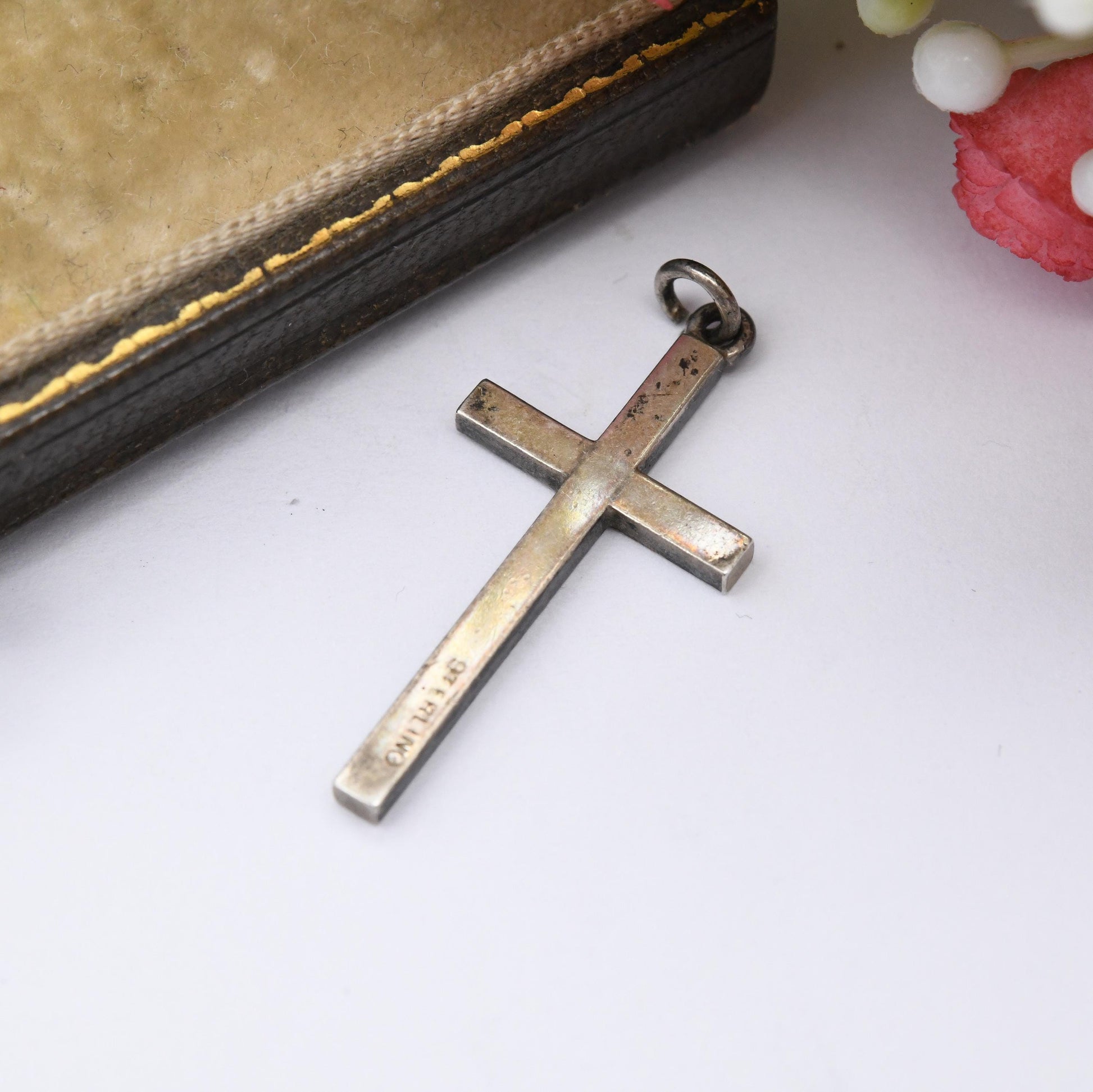 Vintage Sterling Silver Cross Pendant with Engraved Scrolling Design - True Vintage Gift for Baptism Christening Christian Necklace