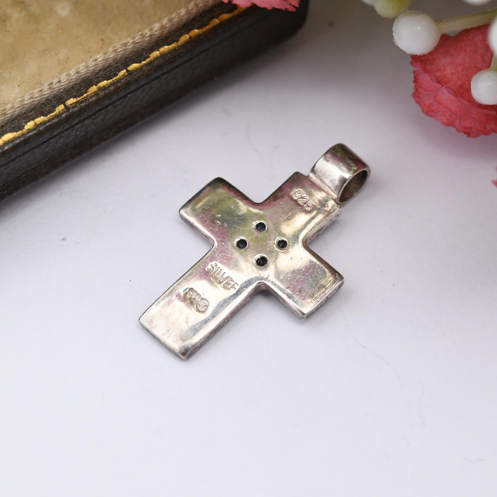 Vintage Sterling Silver Sapphire Cross Pendant by Sea Gems - Religious Christian Pendant | Pretty Little Cross Charm | Gift for Daughter