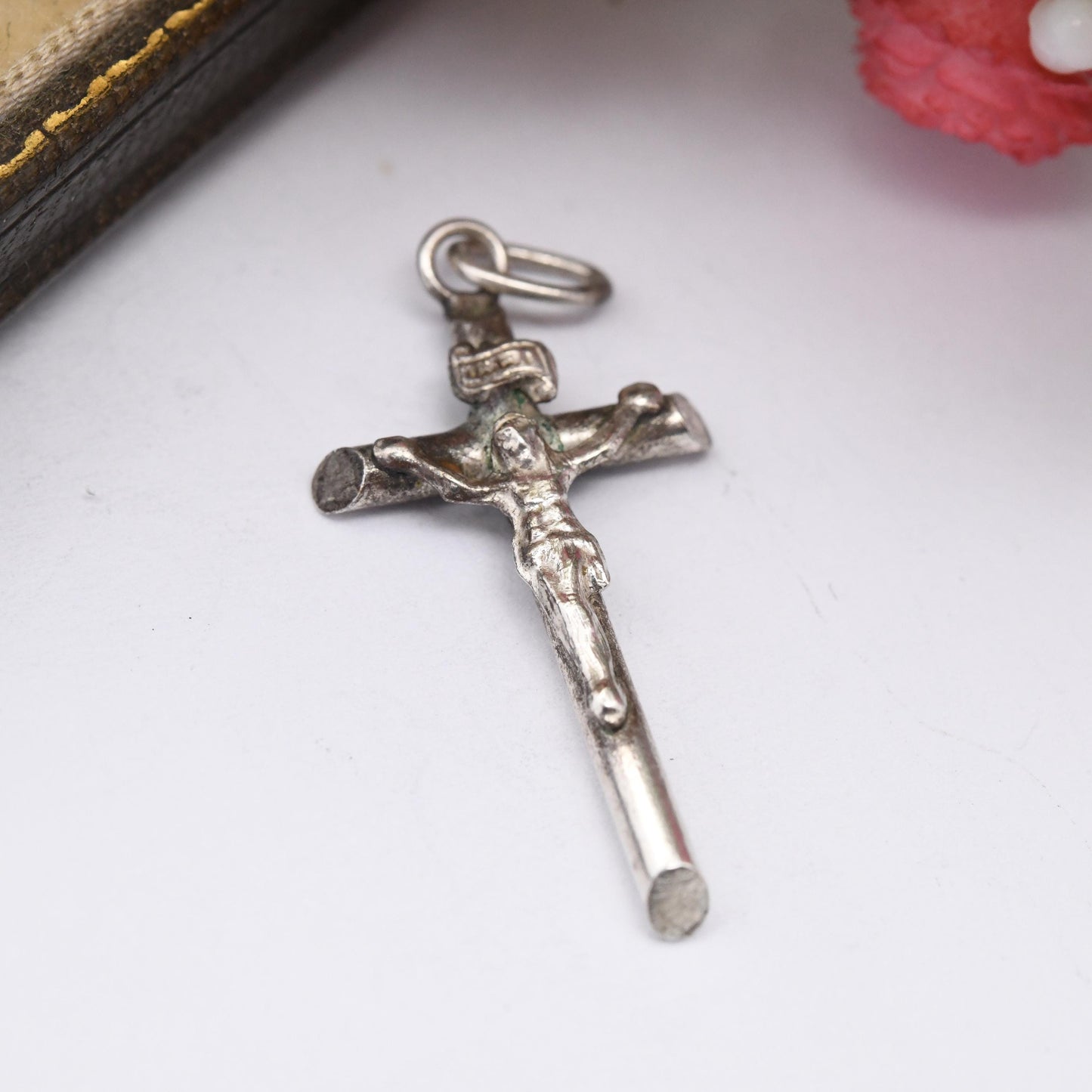 Vintage Sterling Silver Christ on the Cross Pendant INRI - Solid Silver Gift for Christening Baptism | Religious Charm