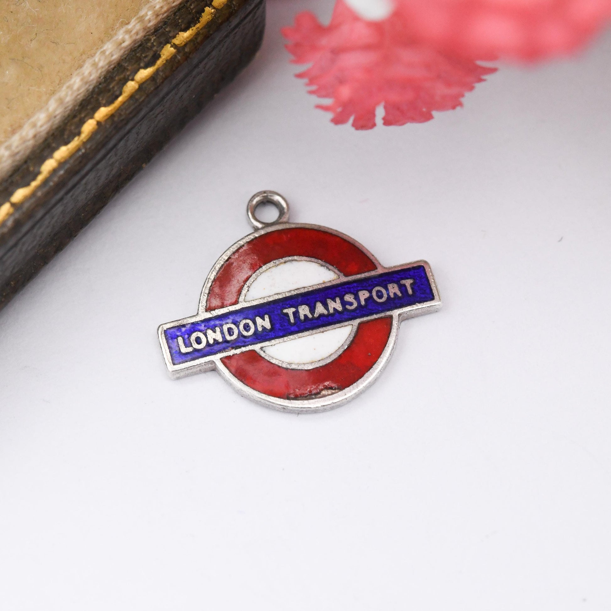 Vintage Sterling Silver Enamel London Transport Charm Pendant - Bus Train Underground Logo | Iconic Blue Red Symbol Souvenir Charm Bracelet