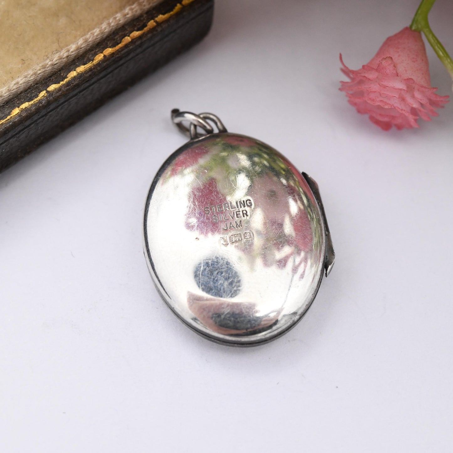 Vintage Sterling Silver Locket Pendant with Engraved Scrolling Design 1978 - Small Oval Locket Necklace | Sweet Sentimental Gift for Her