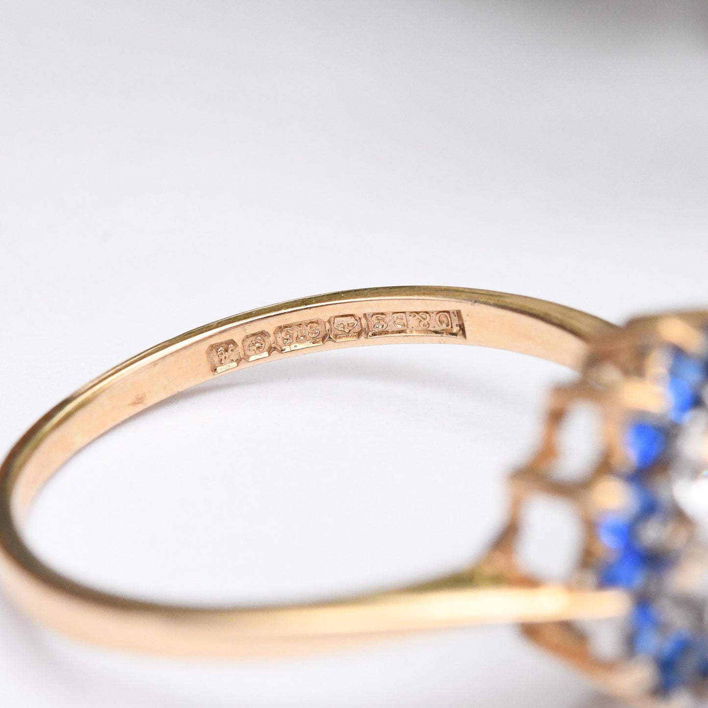 Vintage 9ct Gold Cluster Ring 1975 - Cocktail Statement Ring Blue and Clear Stones | Pretty Gift for Her | UK Size - O 1/2 | US Size - 7 1/2