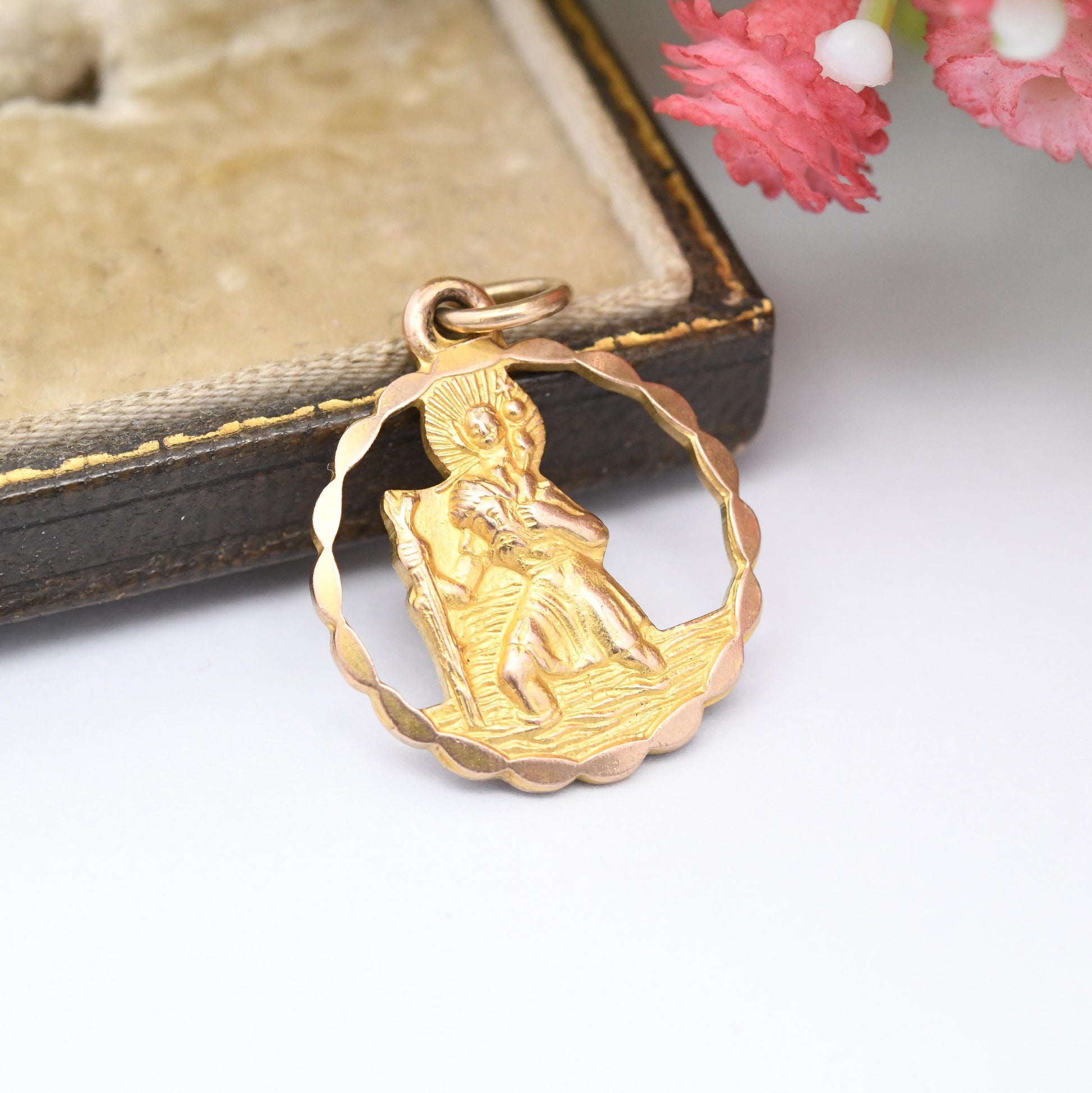 Vintage 9ct Gold Georg Jensen St Christopher Pendant 1978 - Patron Saint of Travellers Travel Gift Religious Saint Christian Necklace