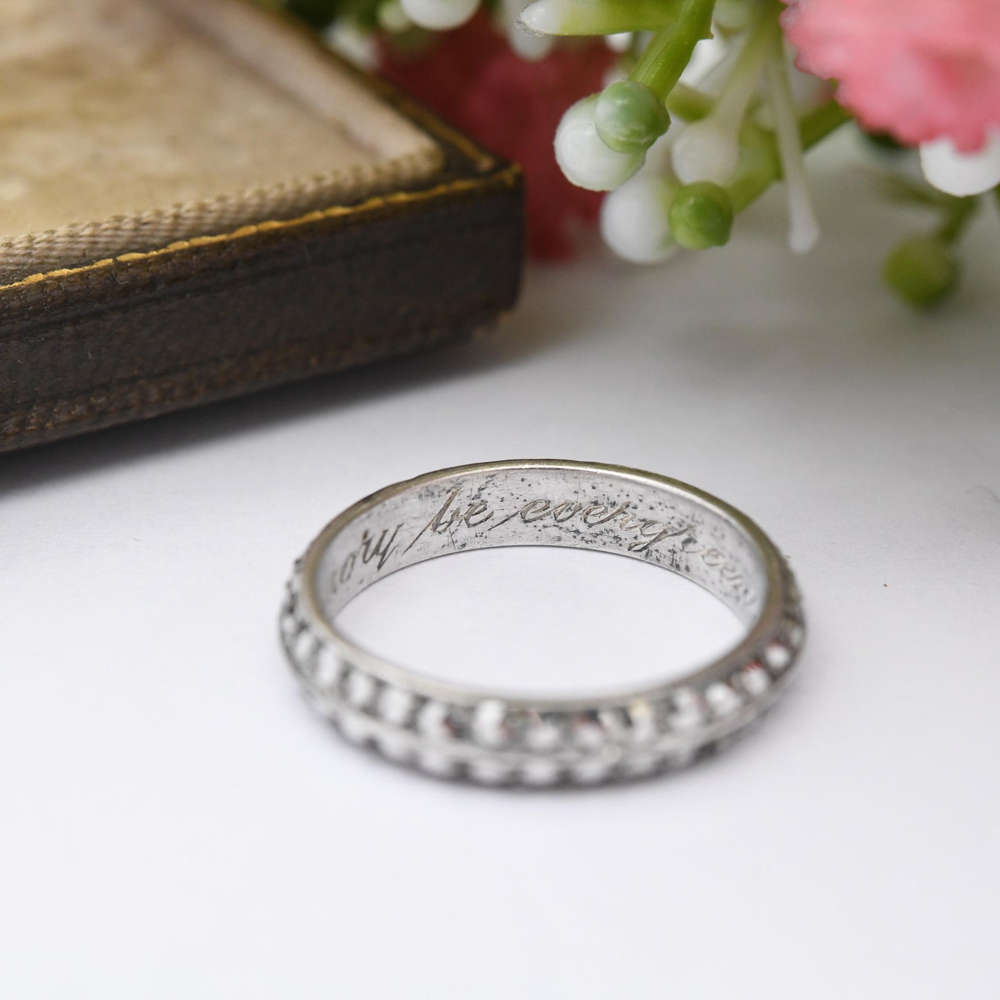 Vintage Sterling Silver Full Eternity Marcasite Ring with Secret Mourning Message - May the Memory Be Evergreen | UK Size - M | US Size - 6