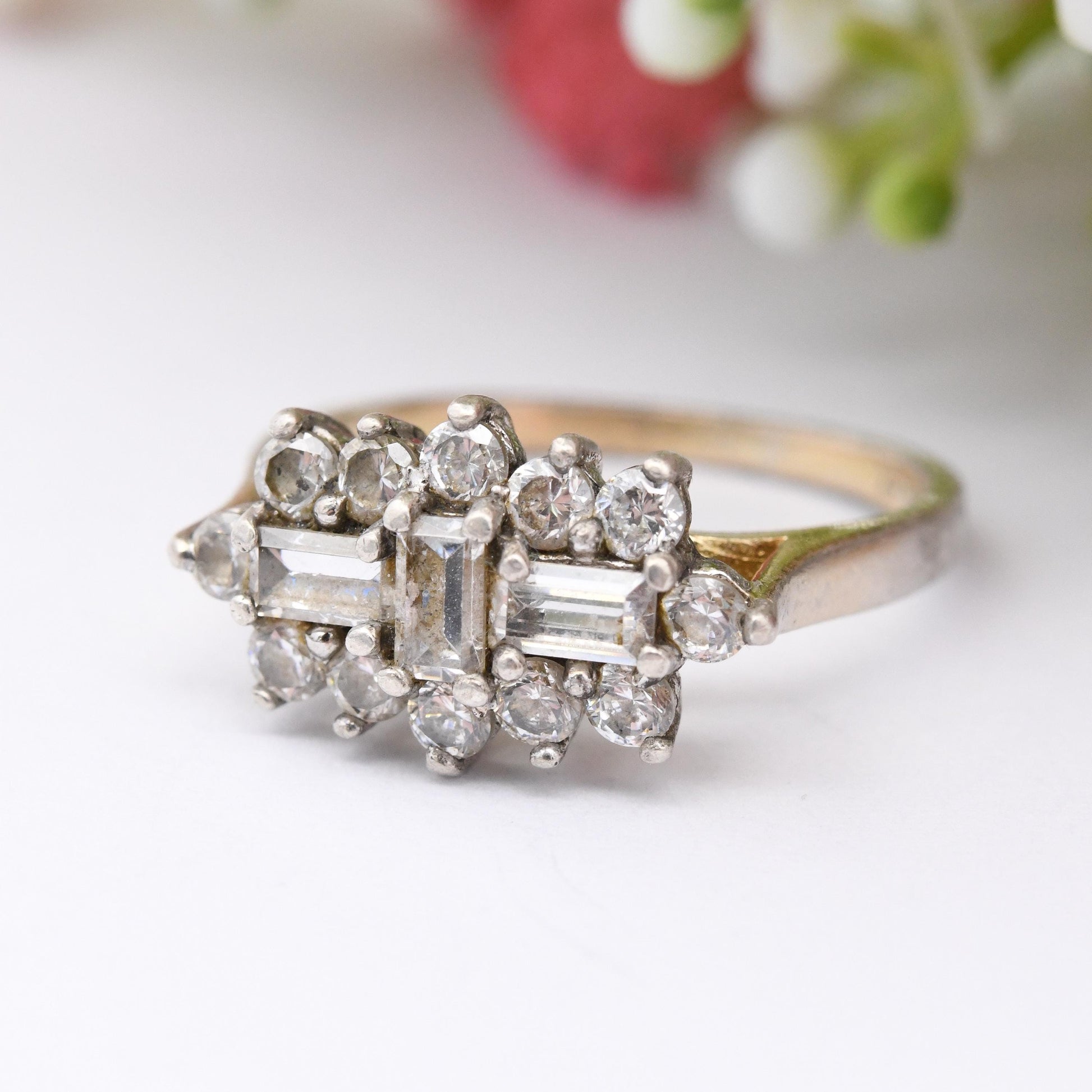 Vintage Sterling Silver CZ Cluster Ring - Clear Stones | Statement Cocktail Ring | Sparkly Gift for Her | UK Size - P | US Size - 7 1/2