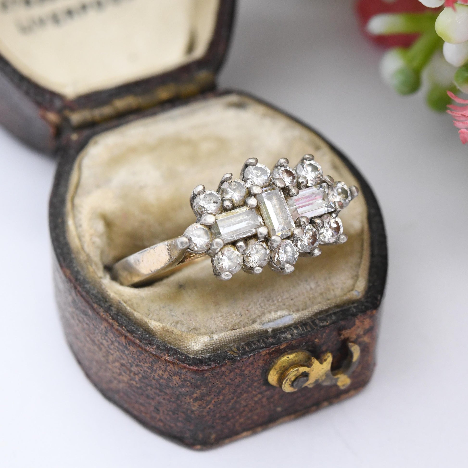 Vintage Sterling Silver CZ Cluster Ring - Clear Stones | Statement Cocktail Ring | Sparkly Gift for Her | UK Size - P | US Size - 7 1/2